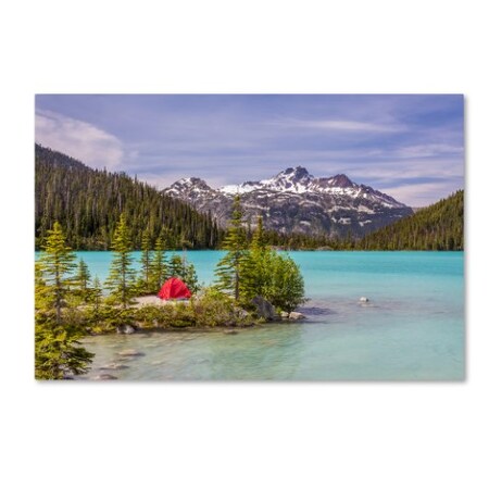 Pierre Leclerc 'Red Tent On Blue Lake' Canvas Art,16x24
